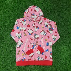 Sanrio Cat Hello-Kitty AOP Zip Hoodie Jacket Womens XL 21x27 Pink Lightweight